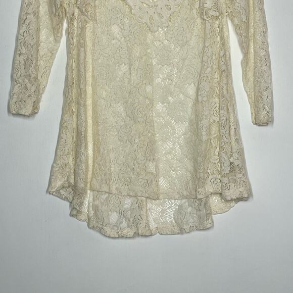 NEW UMGEE Floral Lace Top Women's Size Small Cream Crochet Ruffle 3/4 Sleeve - Picture 7 of 9